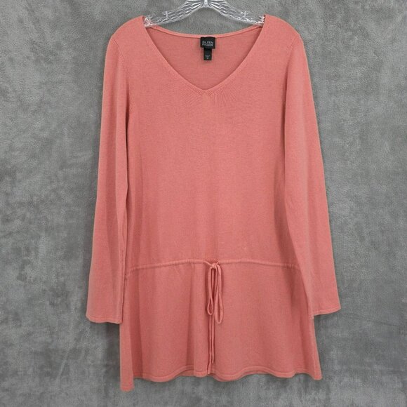 Eileen Fisher Drop Waist Sweater M Light Coral Silk Cashmere Drawstring Tunic - Picture 9 of 9
